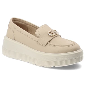 Półbuty damskie Vinceza, ze skóry naturalnej licowej ozdobna klamra wygodna platforma styl casual, beżowe, 39974