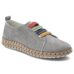 Półbuty damskie Vinceza, ze skóry naturalnej zamszowej kolorowe gumki elastyczne lekka elastyczna podeszwa casual, szare, 95377