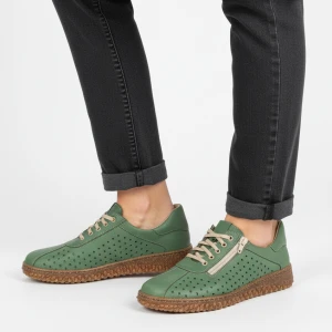 Półbuty damskie Wasak, niski fason sznurowanie boczny zamek ażurowa cholewka miękka konstrukcja elastyczna podeszwa, zielony, 0812
