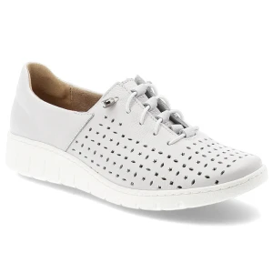 Półbuty damskie Wasak, ze skóry naturalnej licowej ażurowa cholewka sznurowanie lekka podeszwa casual, białe, 0810