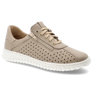 Półbuty damskie Wasak, ze skóry naturalnej licowej ażurowa cholewka zamek i sznurowanie lekka podeszwa, beżowe, 0812