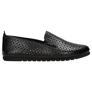 Czarne skórzane loafersy damskie ażurowe 46102-51 Wojas