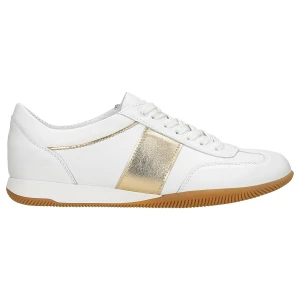Białe skórzane półbuty damskie ze złotymi elementami 46343-79 Wojas