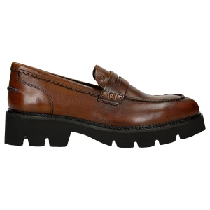 Brązowe skórzane mokasyny damskie z ozdobnymi cwiekami 46369-52 Wojas