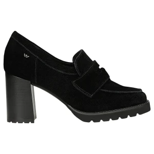 Czarne mokasyny damskie na slupku 46404-61 Wojas