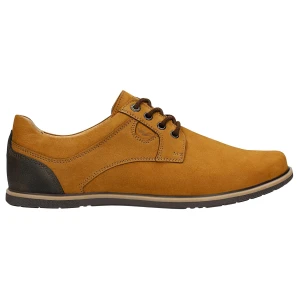 Brązowe półbuty męskie z granatowa wstawka na pięcie 10254-23 Wojas