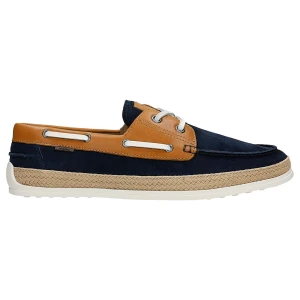 Granatowo brązowe półbuty męskie z łączonych skór 10259-76 Wojas