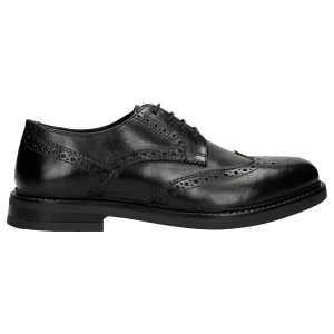 Czarne brogsy męskie ze skóry licowej 10278-51 Wojas