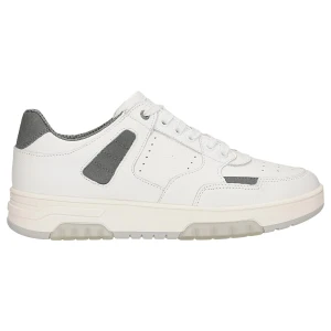 Białe skórzane trampki męskie z szarymi wstawkami 10093-99 Wojas