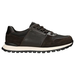 Brązowe sneakersy męskie z łączonych skór i materiału 10299-82 Wojas