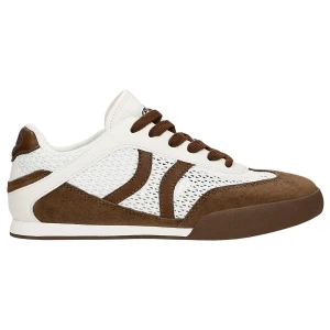 Beżowo brązowe sneakersy damskie w stylu retro z ażurowa cholewka relaks r 46185-82