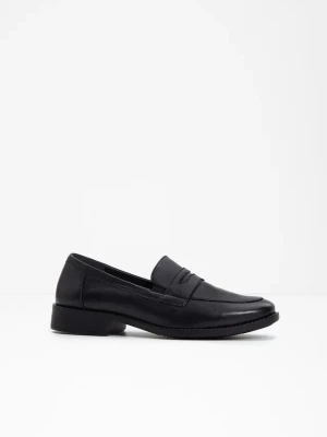 Półbuty skórzane loafer BonPrix czarny