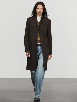 Półdługi Płaszcz Ze 100% Wełny - Popielaty Brąz - Massimo Dutti - Female