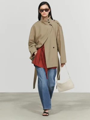 Półdługi Trencz Z Paskiem - Beżowy - Massimo Dutti - Female