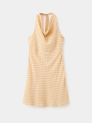 Polka dot dress with draped neck pastelowy żółty - Kobieta - - MANGO