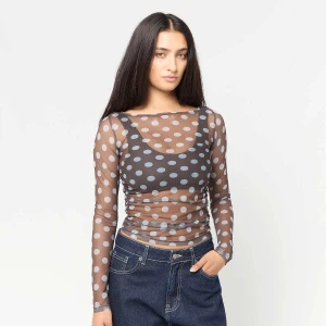 Polka Dot Mesh Longsleeve Decibel brązowy