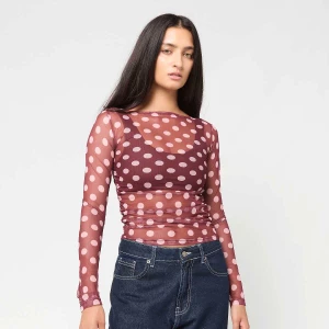 Polka Dot Mesh Longsleeve Decibel Czerwony