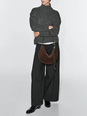 Półksiężycowa Torba Z Zamszowej Skóry - Norkowy - - Massimo Dutti - Kobieta