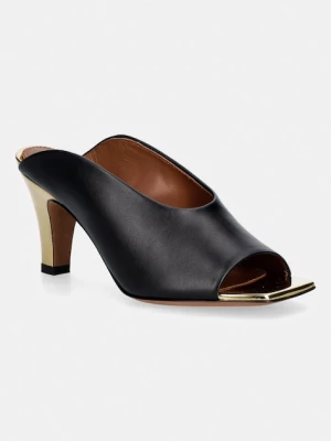 Pollini klapki na szpilce damskie skórzane