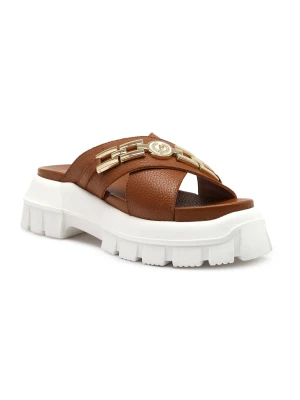Zdjęcie produktu Pollini Skórzane klapki brązowy