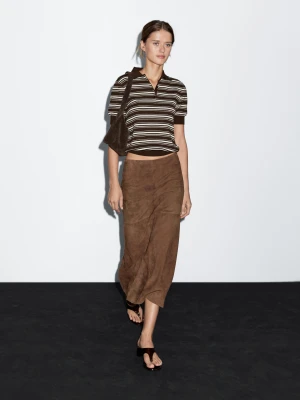 Polo Detail Stripes 100% Cotton - Brązowy - - Massimo Dutti - Female