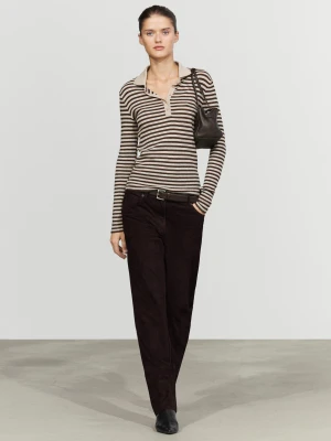 Polo Długi Rękaw W Paski Z Mieszanki Wełny - Norkowy - Massimo Dutti - Female