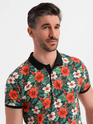 Polo koszulka bawełniana z nadrukiem w kwiaty – czarna V2 OM-POSS-0149
 -                                    S Ombre