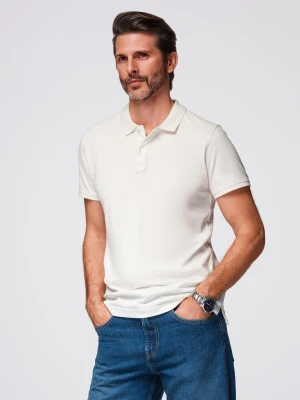 Polo koszulka z bawełnianej dzianiny pique – ecru V7 - Rozmiar: S Ombre Clothing