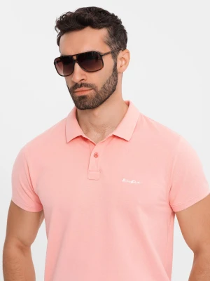 Polo koszulka z bawełnianej dzianiny pique – różowa V5 Ombre Clothing