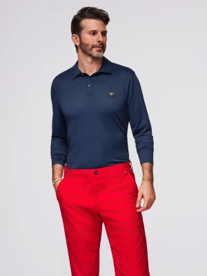 Polo koszulka z długim rękawem zapinana na eleganckie, brandowane guziki – granatowa V3 - Rozmiar: XL Ombre Clothing