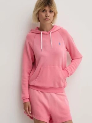 Polo Ralph Lauren bluza bawełniana damska kolor różowy z kapturem melanżowa 211935583