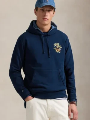 Polo Ralph Lauren bluza bawełniana Long Sleeve Sweatshirt męska kolor niebieski z kapturem z nadrukiem 710959030
