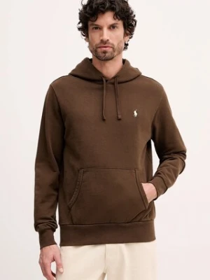 Polo Ralph Lauren bluza bawełniana męska kolor brązowy z kapturem gładka 710916690