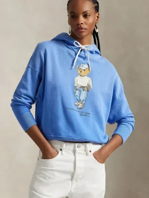 Polo Ralph Lauren bluza damska kolor niebieski z kapturem z nadrukiem 211965110