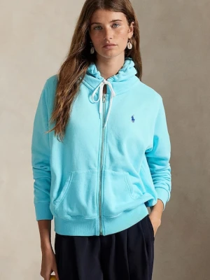 Polo Ralph Lauren bluza damska kolor turkusowy z kapturem gładka 211971693
