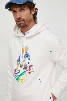 Polo Ralph Lauren bluza męska kolor beżowy z kapturem z nadrukiem