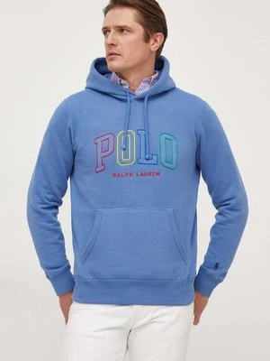 Polo Ralph Lauren bluza męska kolor niebieski z kapturem z aplikacją