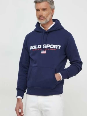 Polo Ralph Lauren bluza męska kolor niebieski z kapturem z nadrukiem