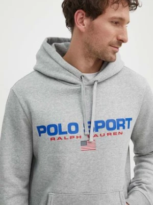 Polo Ralph Lauren bluza męska kolor szary z kapturem z nadrukiem