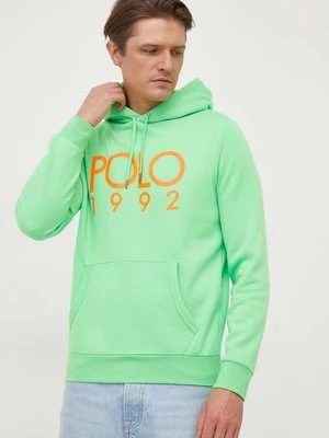 Polo Ralph Lauren bluza męska kolor zielony z kapturem z nadrukiem