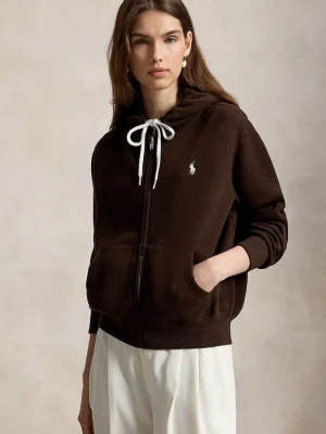 Polo Ralph Lauren bluza rozpinana z kapturem damska z bawełną brązowy