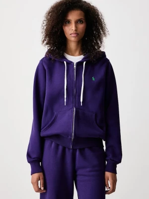 Polo Ralph Lauren bluza rozpinana z kapturem damska z bawełną fioletowy
