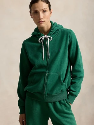 Polo Ralph Lauren bluza rozpinana z kapturem damska z bawełną zielony
