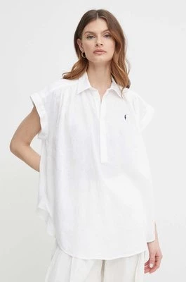 Polo Ralph Lauren bluzka lniana kolor biały gładka 211935131
