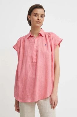 Polo Ralph Lauren bluzka lniana kolor różowy gładka 211935131