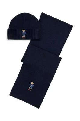 Polo Ralph Lauren czapka i szalik z domieszką wełny kolor niebieski 449959532