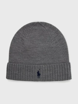 Polo Ralph Lauren czapka wełniana kolor szary z cienkiej dzianiny wełniana