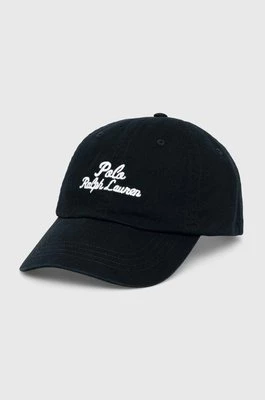 Polo Ralph Lauren czapka z daszkiem bawełniana kolor czarny z nadrukiemCHEAPER