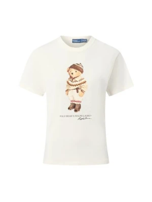 Polo Ralph Lauren Damska koszulka polo z niedźwiedziem Kobiety Bawełna biały nadruk,