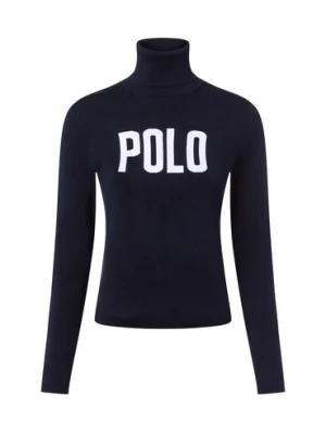 Polo Ralph Lauren Damski sweter z golfem Kobiety drobna dzianina niebieski jednolity,